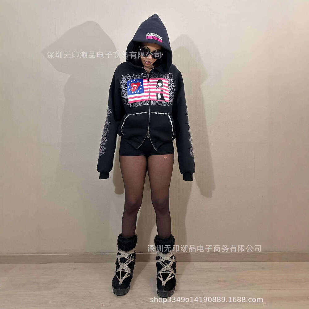 Street New Dark Style American Star Print Hoodie Sweatshirt