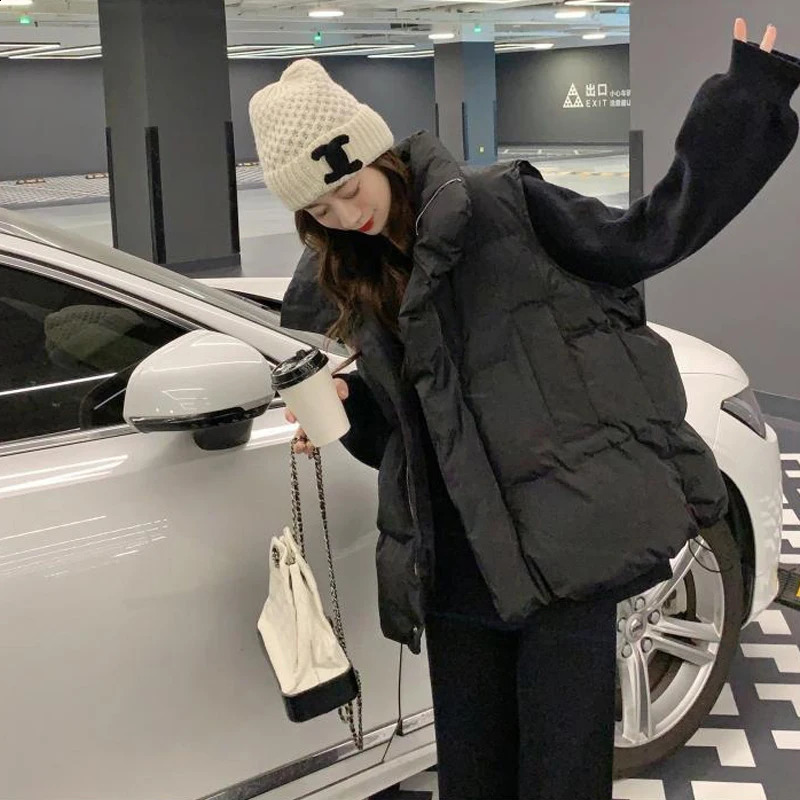 Winter Womens Thick down Cotton Vest High Neck Sleeveless Zip Jacket Warm Casual Padded Waistcoat Student Outerwear 251027