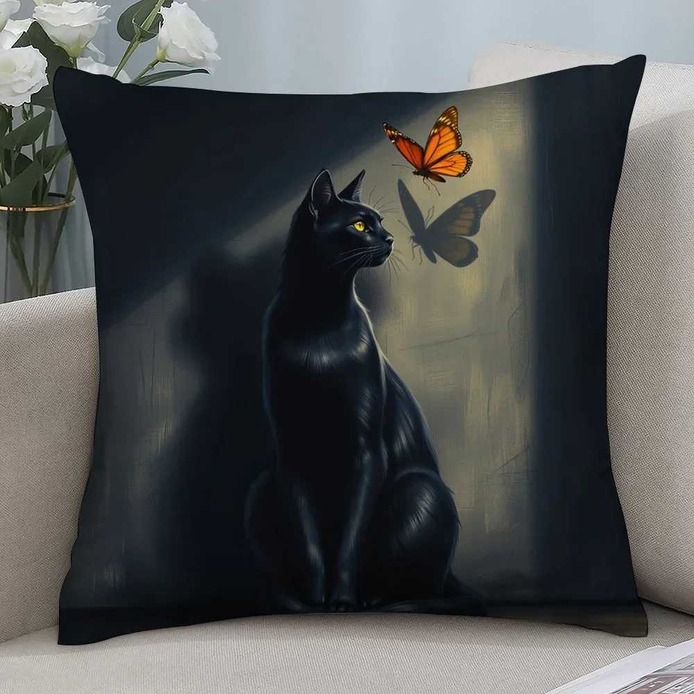 Pillow Case Black Cat Case Short Plush Sofa Decorative Gift Home Doublesided Printing Cushion Living room and bedroom 60x60cm C251028