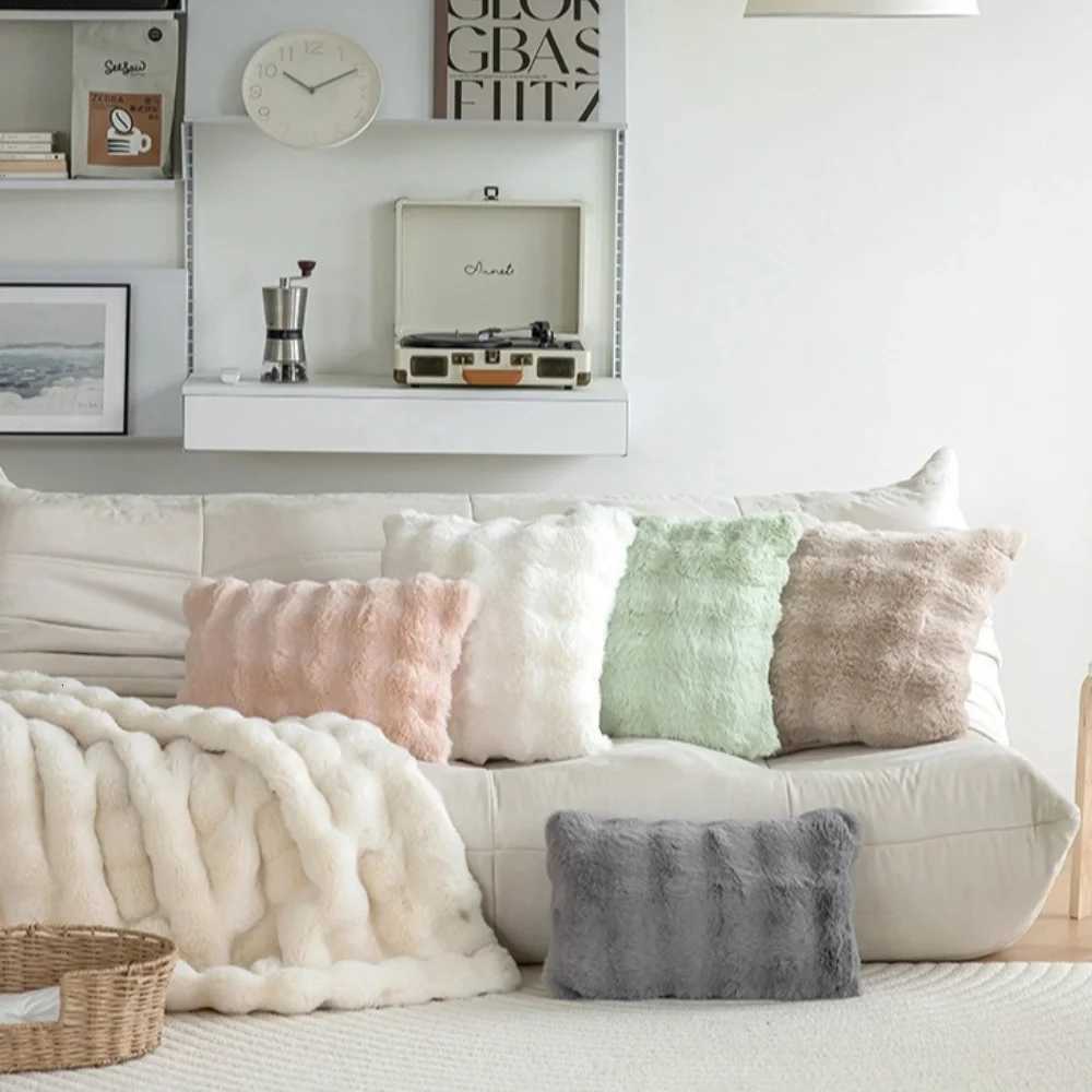 Pillow Case Simple Imitation Rabbit Hair Cushion Cover Warm Soft Case Bubble Velvet Throw Cover Home Decor C251028