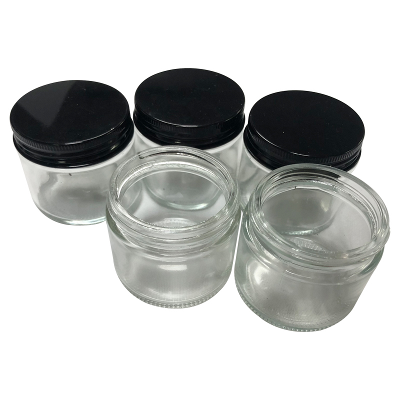 Empty 60ML Clear Glass Jar Container Custom Made Kitchen Storage Jars Food Storage Containers Clear Glass Bottles Black Aluminum Covers