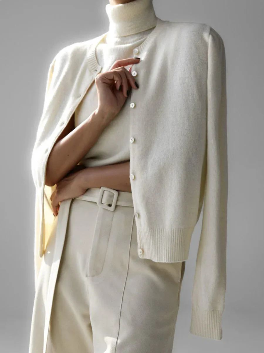 Blubelle Womens Autumn Turtleneck Sleeveless Tank Top Soft Knit Button Up Cardigan Sweater Fashion Sets 251027