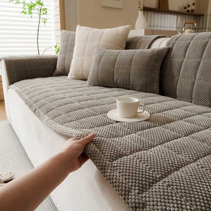 1pc Simple Solid Sofa Coversimple Style Thicken Plush Nonslip Sofa Slipcover Furniture Protector for Living Room Home C251028