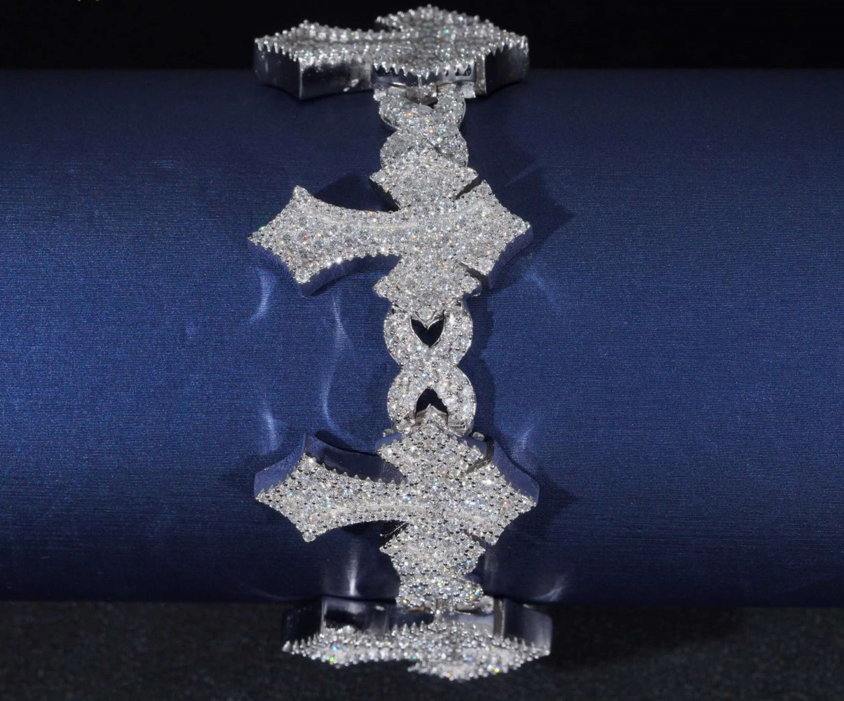 Highend Hip Hop Style Cross Infinity 925 Sterling Silver VVS Moissanite Cuban Link Bracelet