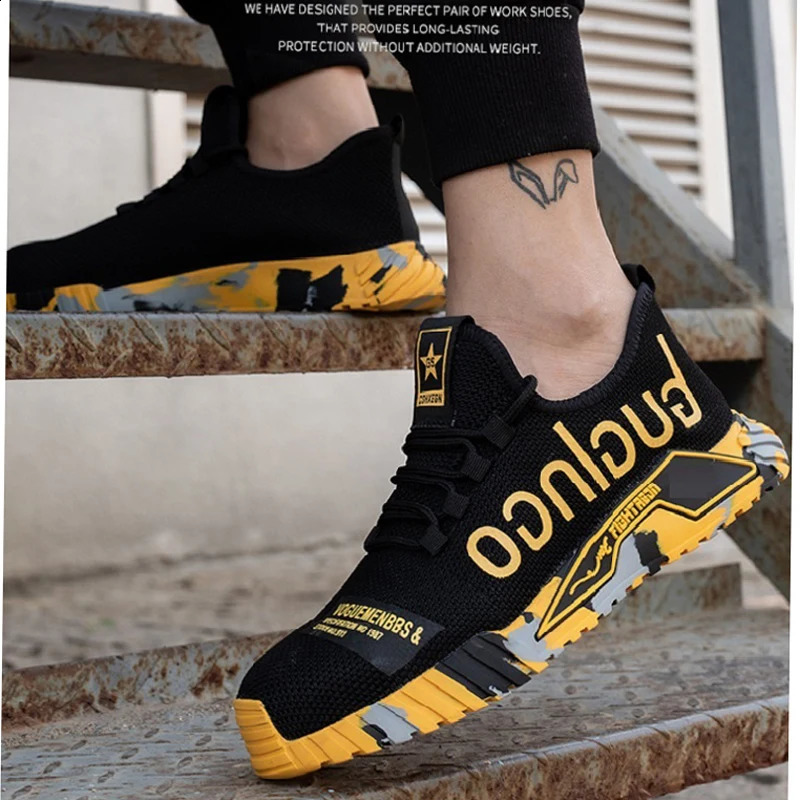 Steel Toe AntiPuncture Mens Safety Shoes Reinforced Sole Slip Resistant Shoes Man Lightweight Breathable Mens Work Shoes 251023