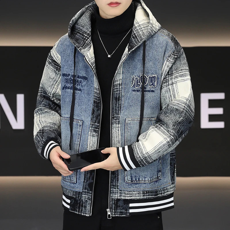 Autumn Winter Thickened Fleece Mens Denim Jacket Style Cotton Hooded Coat Warm Fashionable Outerwear 251017