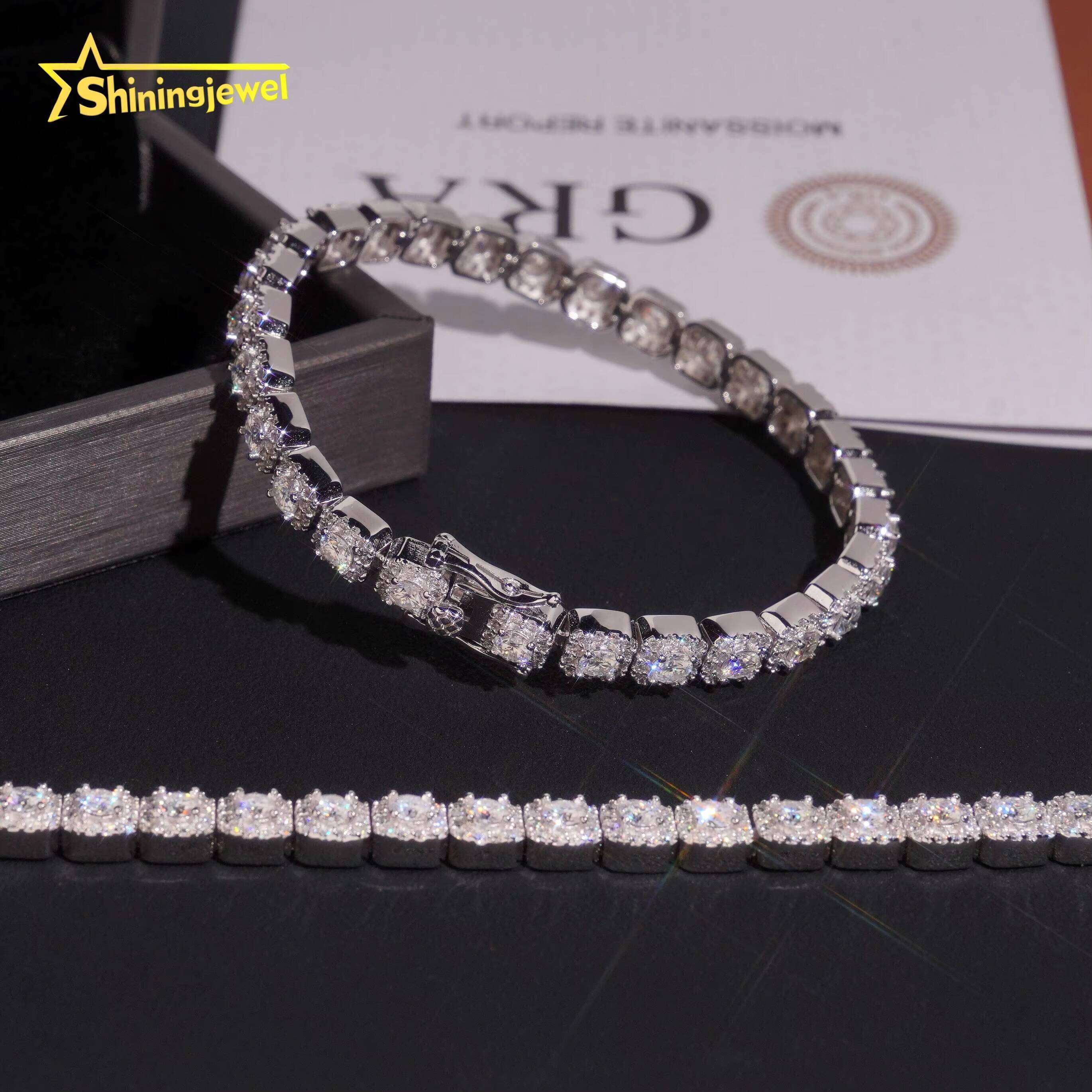 6mm Moissanite Tennis Chain Hip Hop Jewelry Iced Out Moissanite Bracelet Women 925 Silver TableTennis Engraved Gift