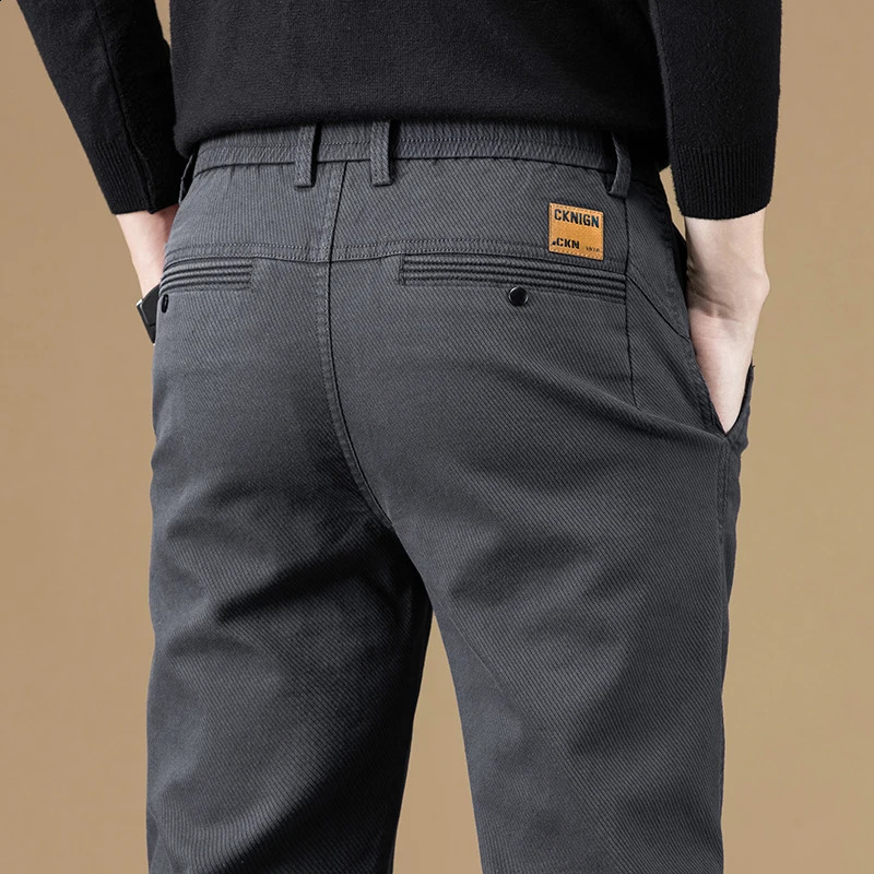 Brand Clothing Autumn Winter Cotton Fabric Casual Pants Men Grey Black Korea Work Classic Slim Fit Cargo Trousers Male 2838 251027