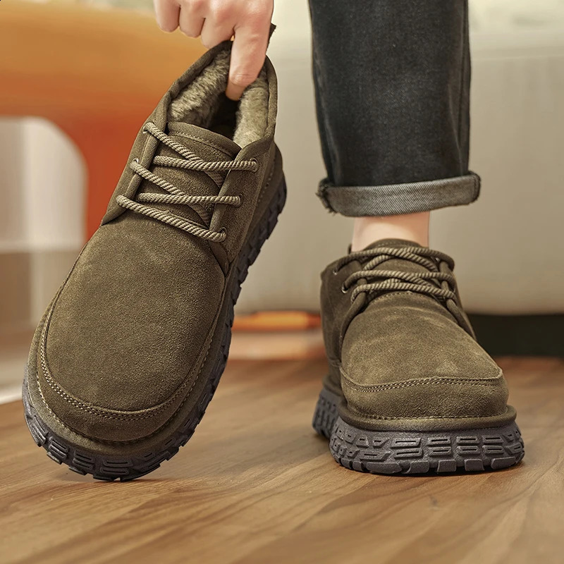 Mens Fashion Genuine Leather Short Boots Classic Mens Casual Suede Snow Boot Comfy NonSlip Keep Warm Footwear Man Winter Boots 251023