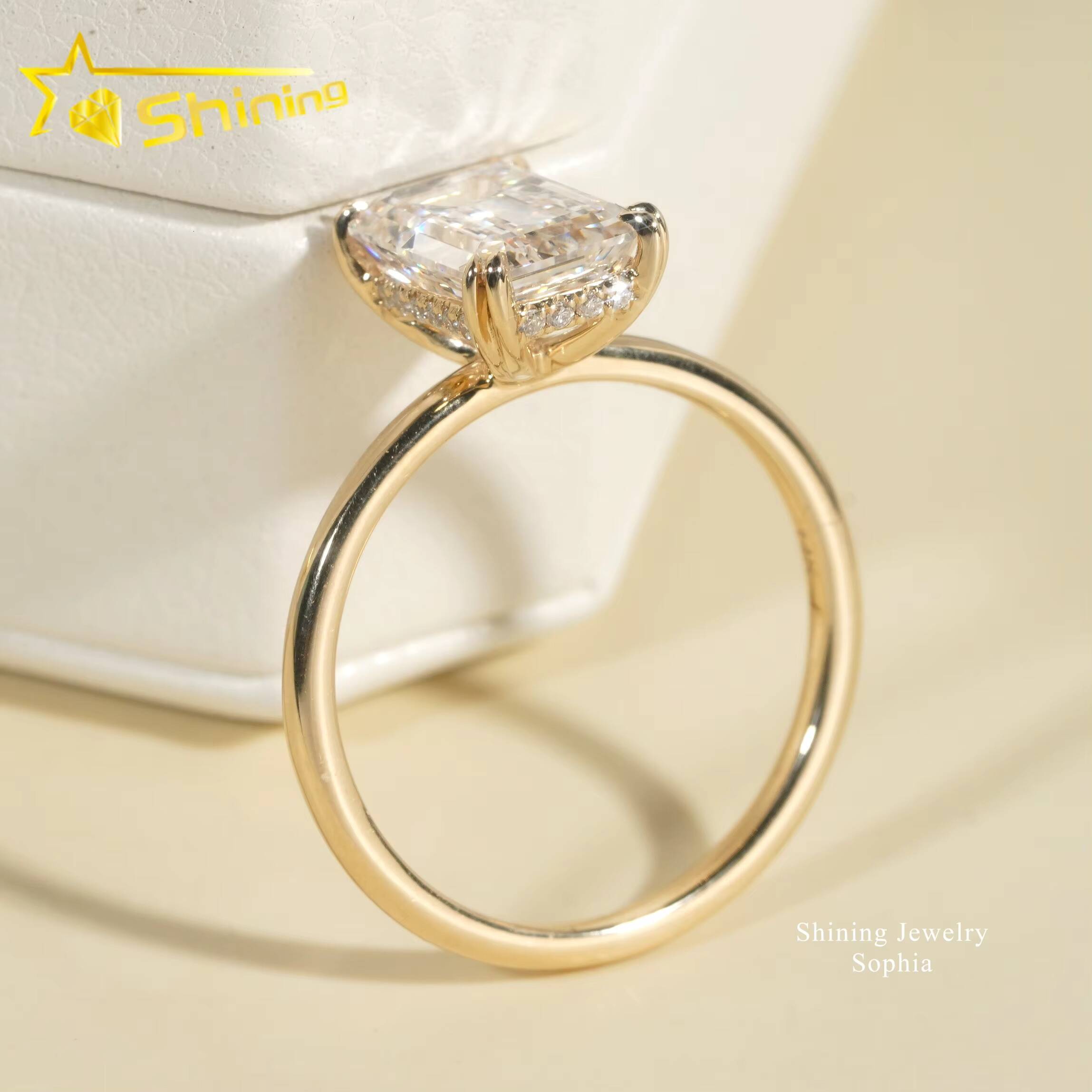 IGI Certificate Emerald Cut Solitaire Design 14K Real Solid Gold 314carat Lab Grown Diamond Rings Women Engagement Ring