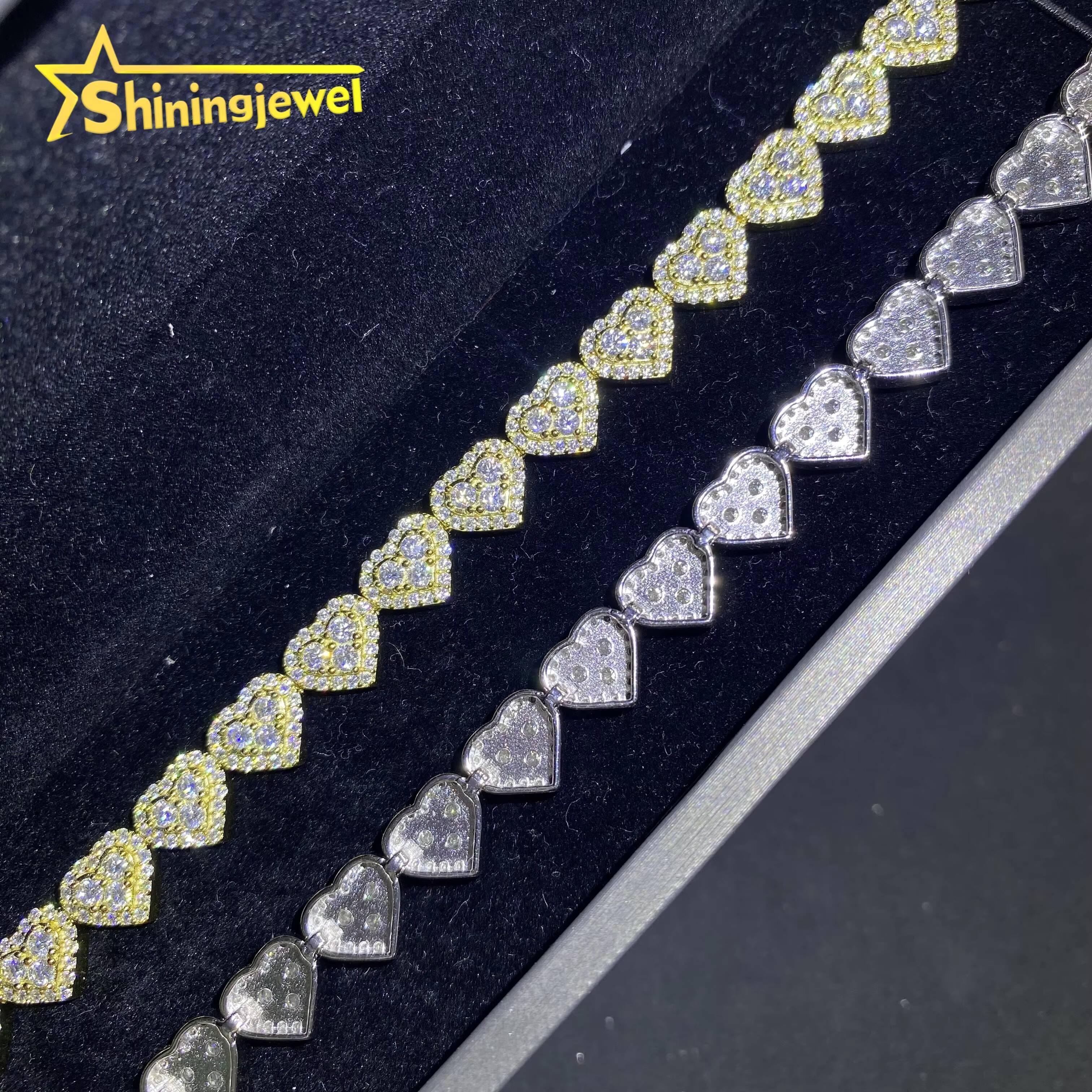 Fast Shipping 8mm 925 Silver Iced Out Cuban Link Chain VVS D Moissanite Diamond Jewelry Heart Design Miami Cuban Bracelet
