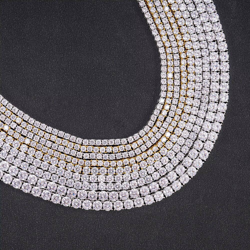 925 Silver 5A Moissanite Affordable 3mm 4mm 5mm Tennis Chain Necklace Bracelet 18k Gold Plated Necklace Hip Hop Rock