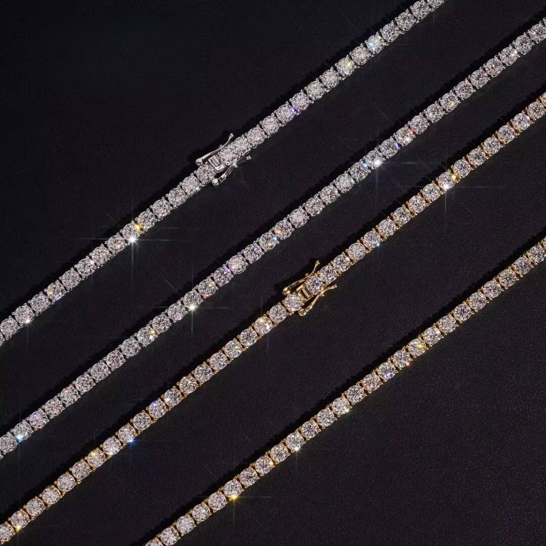 Hip Hop Classic Factory Price Top Quality 925 Silver 4mm VVS Moissanite Diamond Tennis Chain