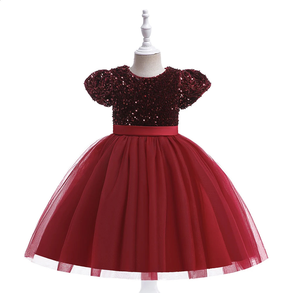 Summer Sequins Bow Party Dress For Girl Christmas Costume Elegant Wedding Princess Girls Dresses Lace Birthday Prom Gown Evening 251023