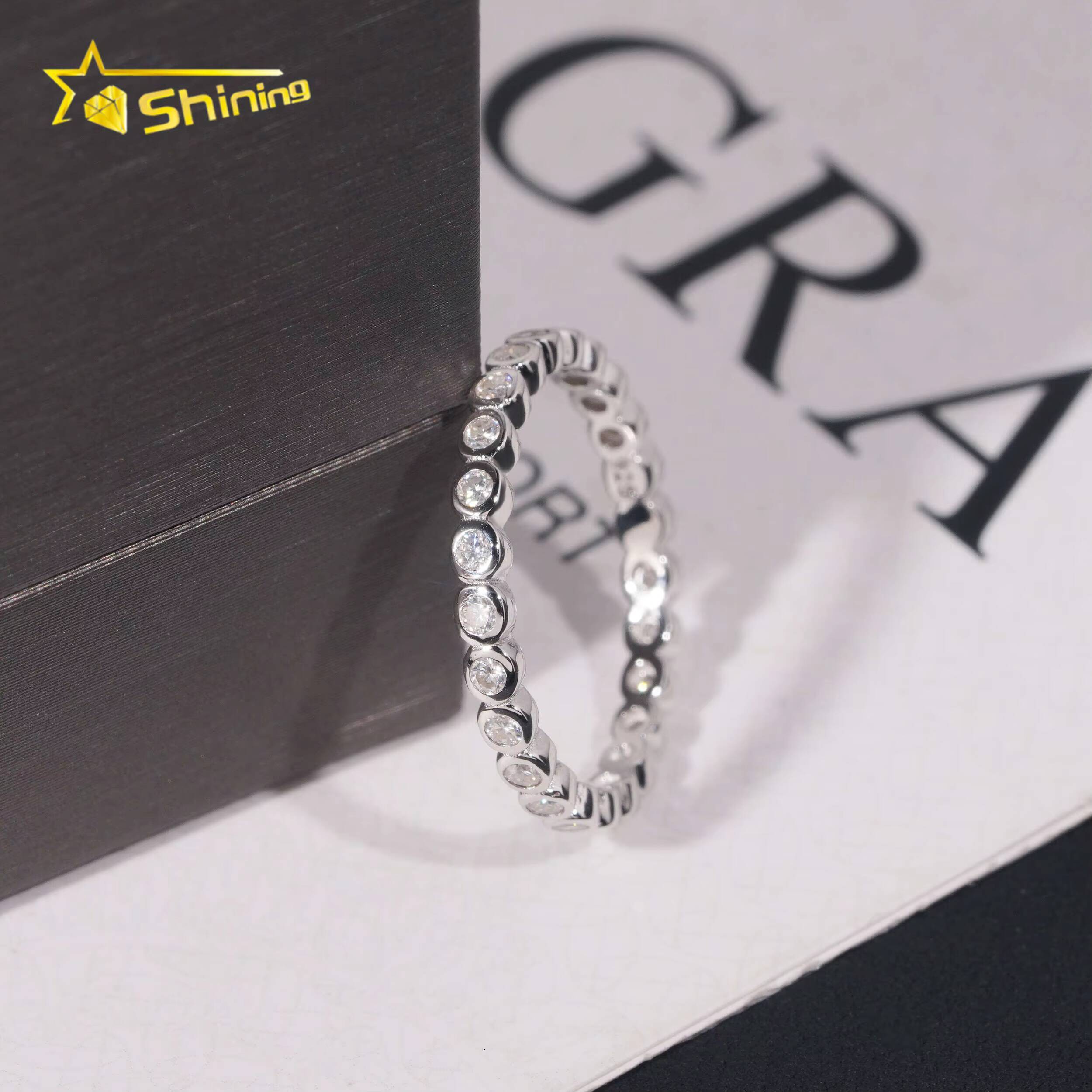 VVS Moissanite Bezel Small Size Band Engagement Ring Gold Plated 18K 925 Sterling Silver Rings