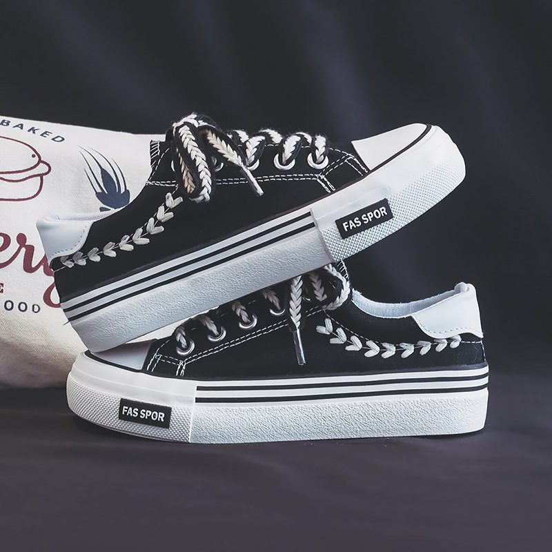 Wheat ear canvas shoes women's summer versatile shoes women's design sense niche white shoes black board shoes2025