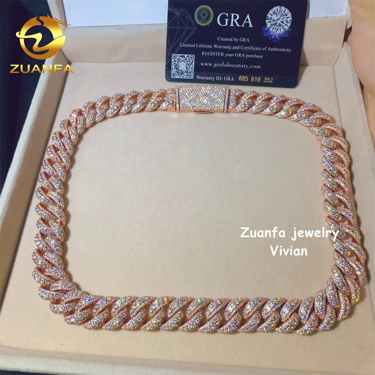 15mm MoissaniteCuban D Color VVS Moissanite Diamond Iced Out Sterling Silver 925 Hip Hop Fine Jewelry Cuban Link Chain Necklace