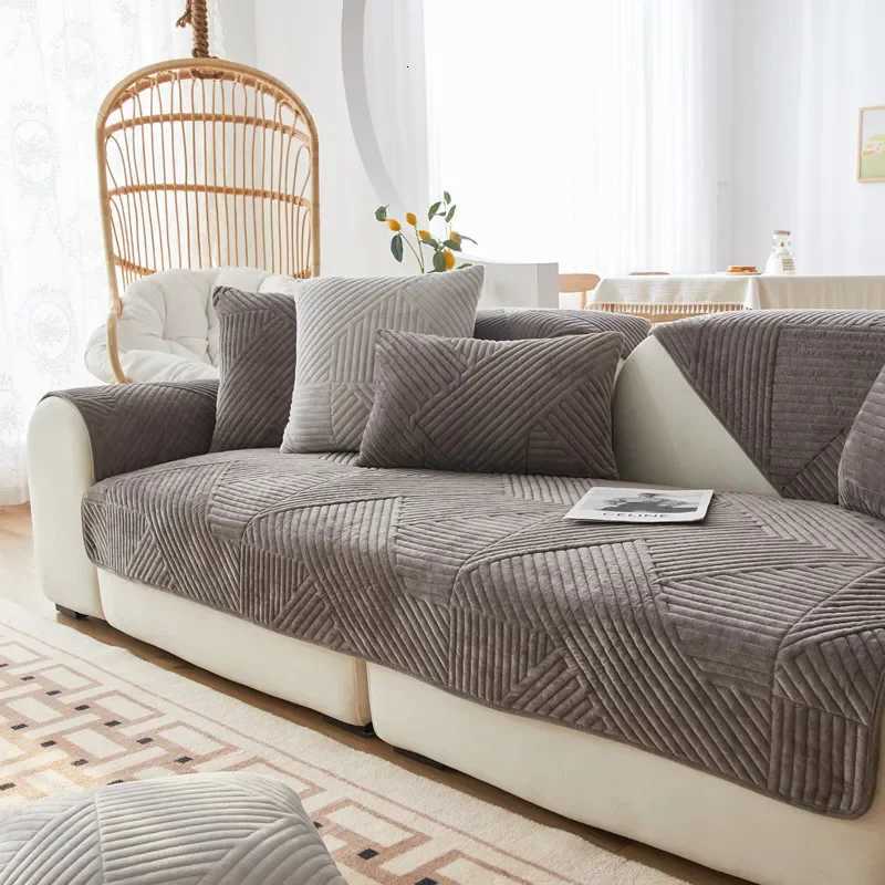 Thicken Plush Sofa Cover Geometric Stripes Sofa Towel Antislip Combination Couch Cushion Slipcover for Living Room Protection C251028