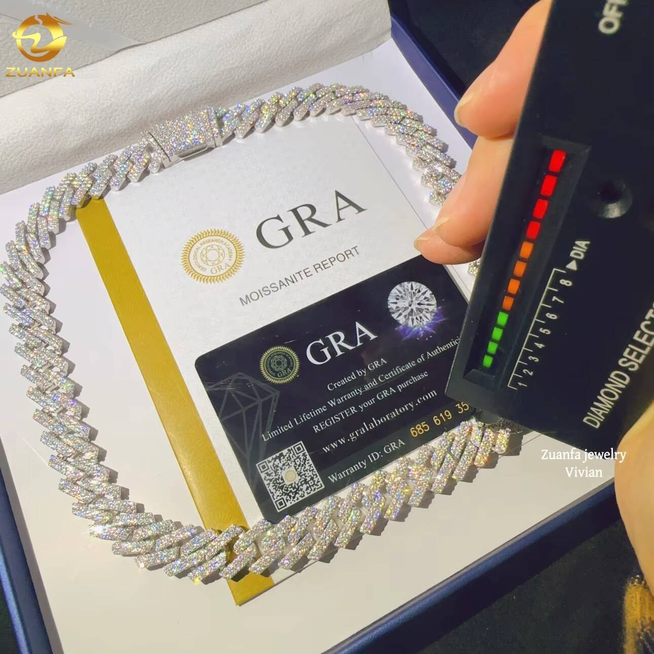 Fashion Sterling Silver 925 135mm VVS Moissanite Diamond Buss Down Moissanite Hip Hop Jewelry Cuban Link Moissanite Necklace