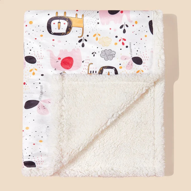 born Autumn Winter Printed Doublelayer Thick Lamb Wool Blanket Cartoon Children Blanket Baby Stroller Blanket Nap Blanket 251027