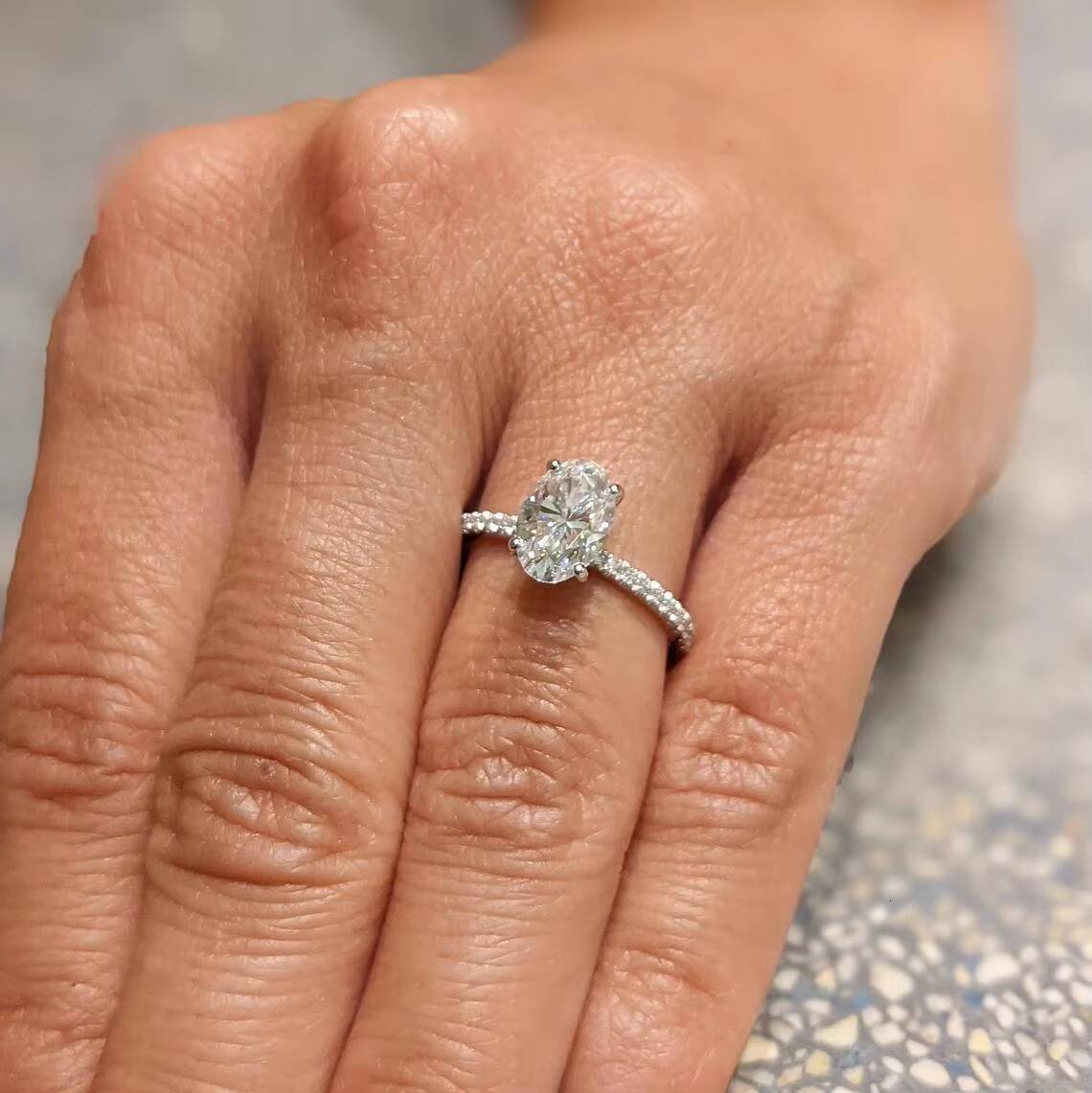 Moissanite Jewelry S925 Silver Oval 9x6mm Moissanite Diamond Solitaire Women Wedding Ring