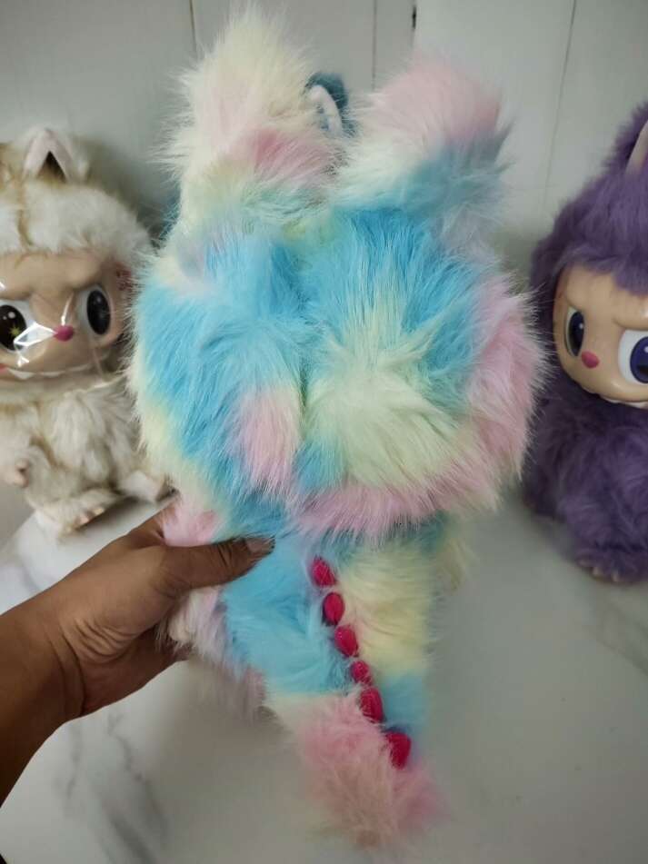 High Quality 38Cm Labubu Custom Edition Rainbow Sweetheart Mediumsized Zimomo Secondary Creation Customized Vinyl Plush Doll Birthday Gifts