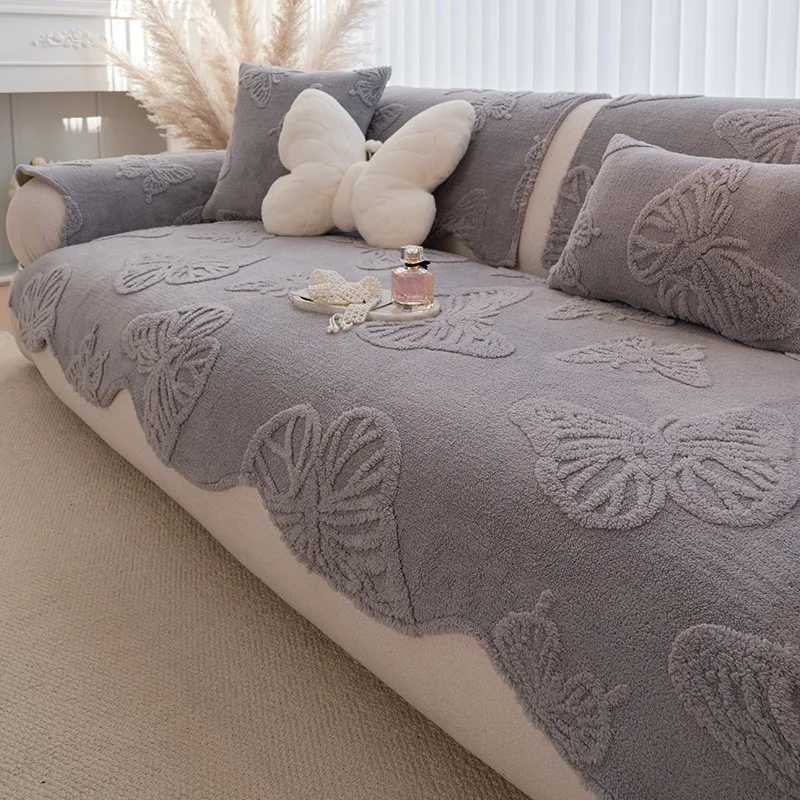 Thick Butterfly Jacquard Irregular Sofa Cover Retro Solid Color AntiSlip Couch Slipcover EasyCare Cloth Towel for Living Room C251028