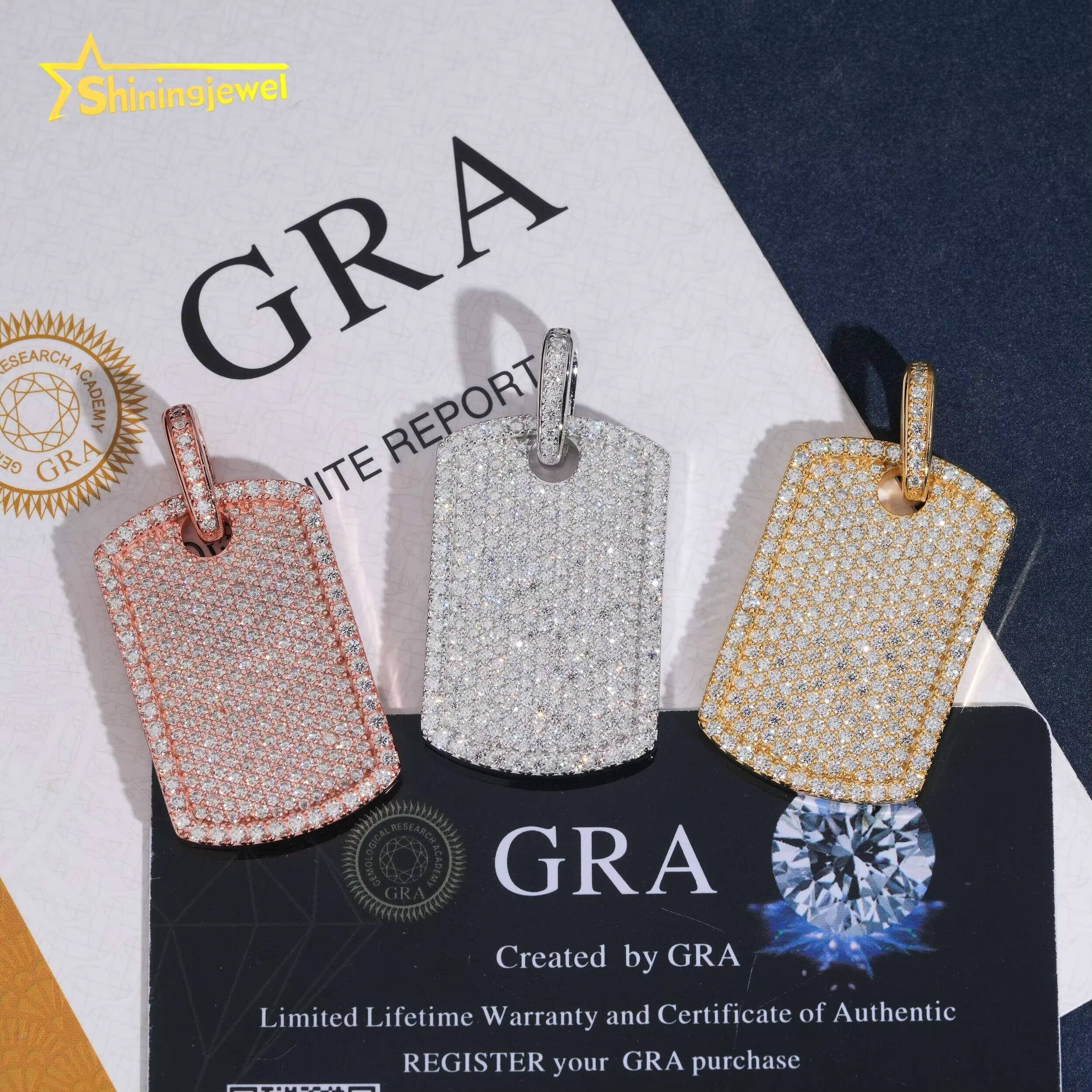 Hip Hop Pendants Charms 925 Silver Iced Out Moissanite Dog Tag Pendant Custom VVS Moissanite Pendant for Men