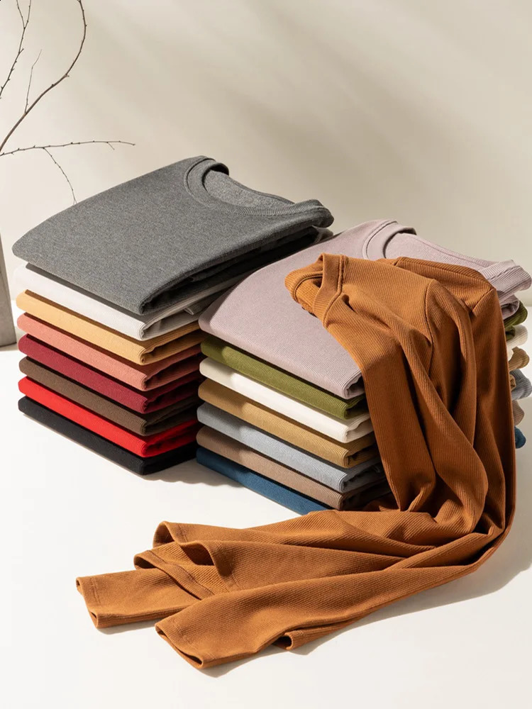 SuyaDream Women Bottoming T Shirt Silk Viscose Blend Long Sleeves Solid Basic Thermal Shirt Autumn Winter Top 251027