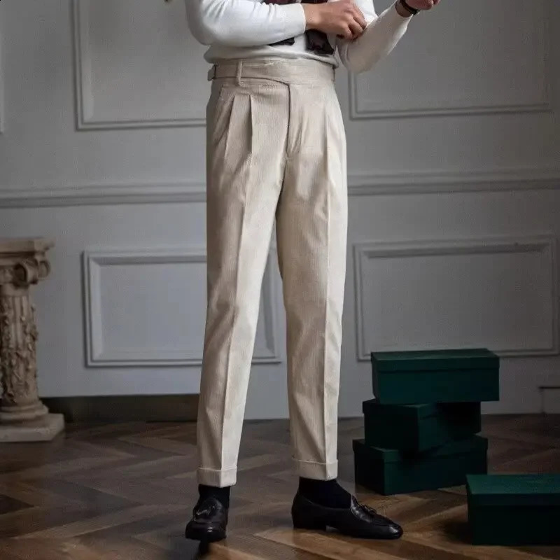 HighWaisted StraightLeg Corduroy Pants Casual Luxury British Business Vintage AutumnWinter Trousers Trendy Mens Suit 251027