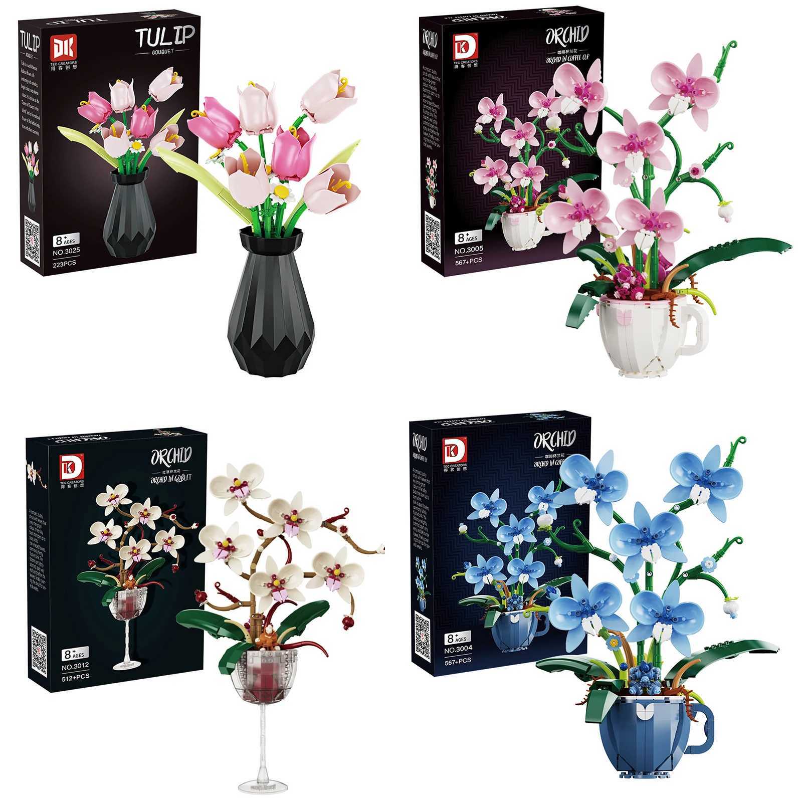 MOC Building Blocks Orchid Flowers Bouquet Flower Blocks Bonsai Plant Model Bricks Romantic DIY Home Decoration Toy for Kid Gift L251028