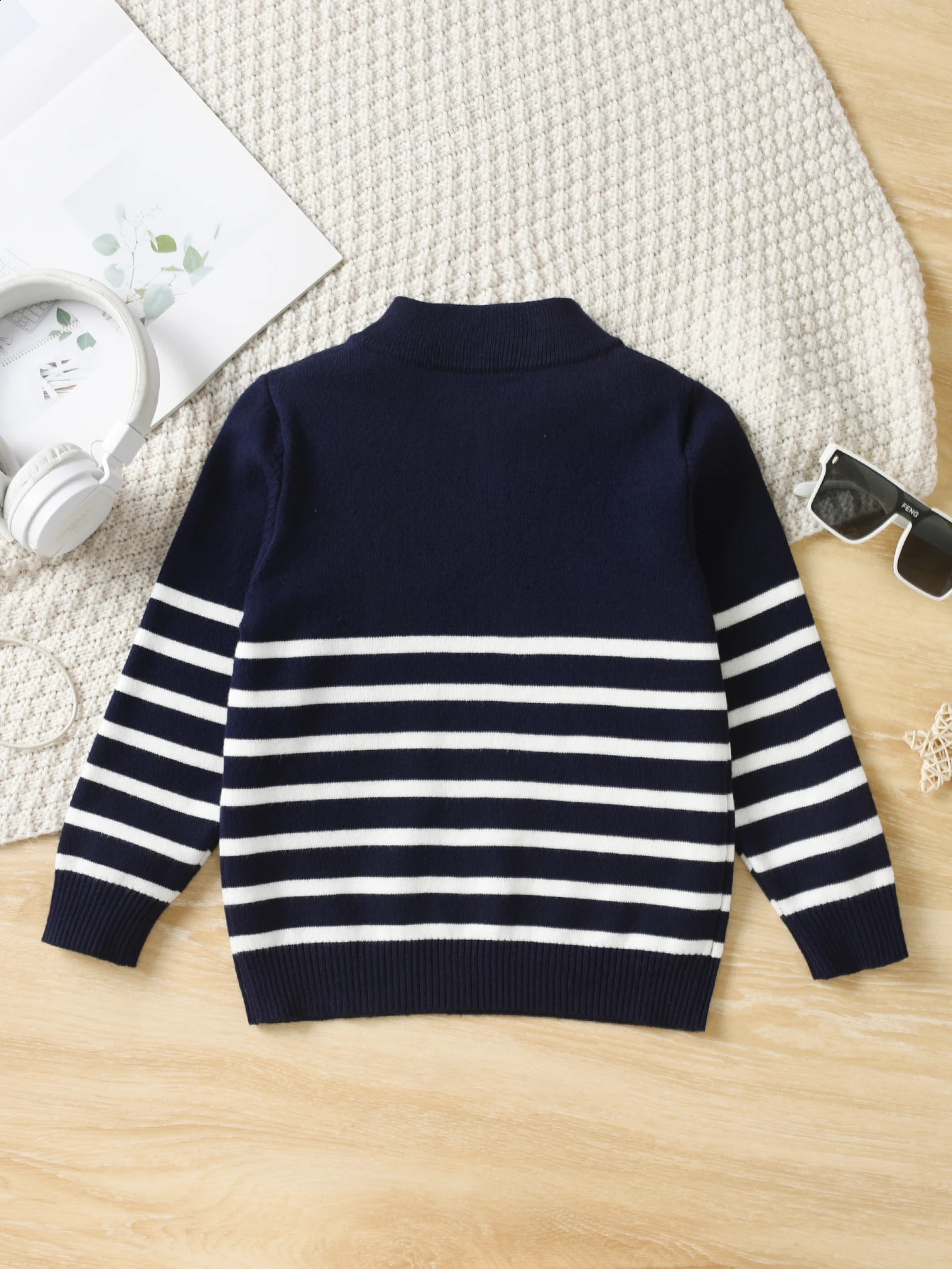 Boys college style striped half zipper stand up collar sweater pullover suitable for school in spring autumn and winter 251027