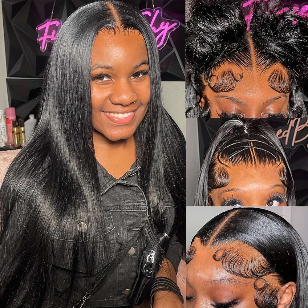 12A High Quality 13X6 Transparent Frontal Wig Pre Plucked Hairline India Remy Straight Lace Front Human Hair Wigs For Women 180% Density Natural Color