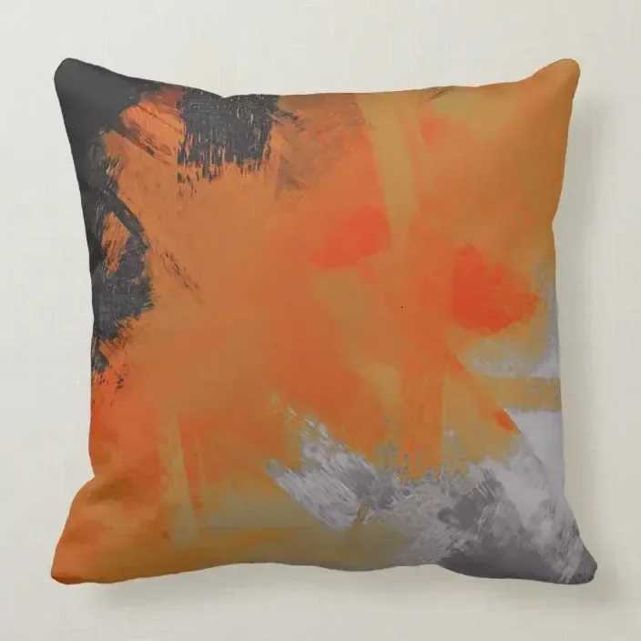 Pillow Case Orange Black Grey Fluid Abstract Art throw cover with short plush print for living room sofa decoration cushion cover C251028