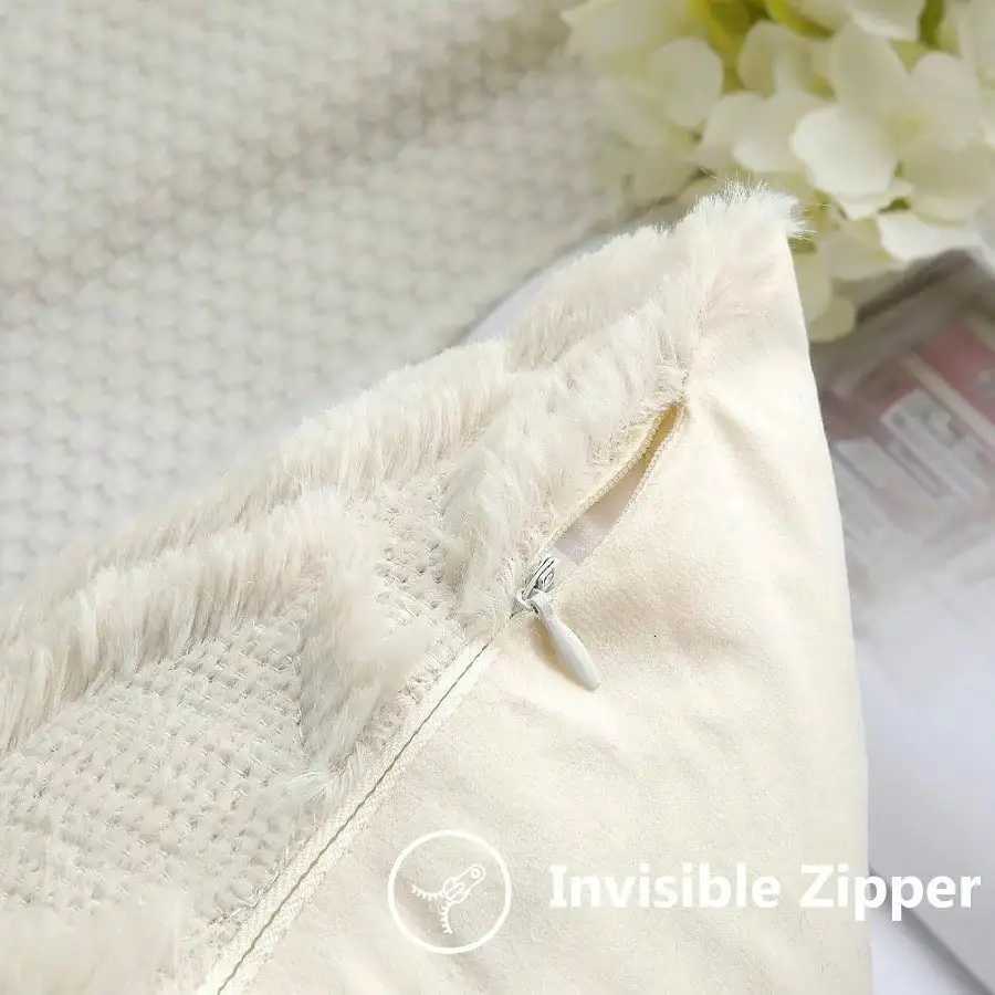 Pillow Case Fall Throw Covers 18x18 Inch Set of 2 Soft Plush Decorative Faux Fur Beige Solid Sofa Covers C251028