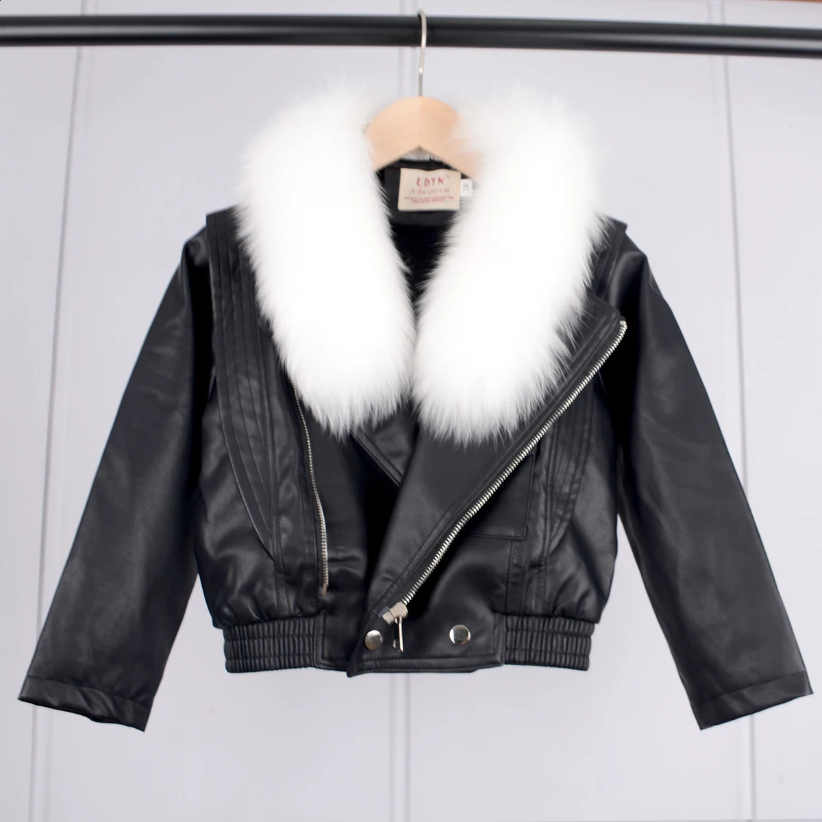 Kids Leather Jacket For Girls Autumn Winter Raccoon Fur Coat Children Full Sleeve Plush Outwear Black Beige Brown TR319 251023
