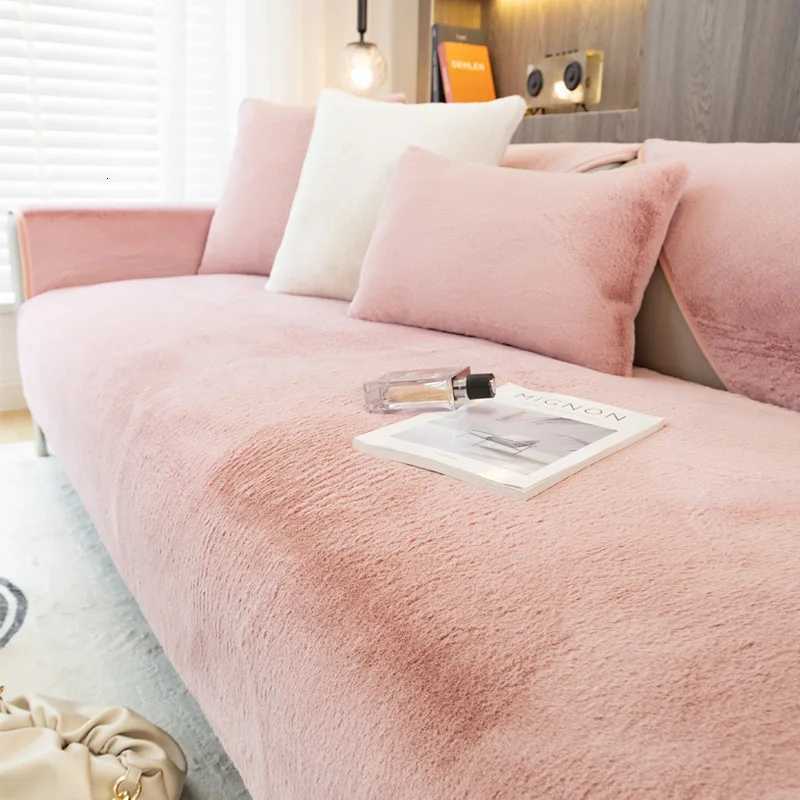 Modern Solid Color Winter Thicken Rabbit Fluff Sofa Towel Plush Soft Smooth Sofa Covers for Living Room Antislip Couch Cover C251028
