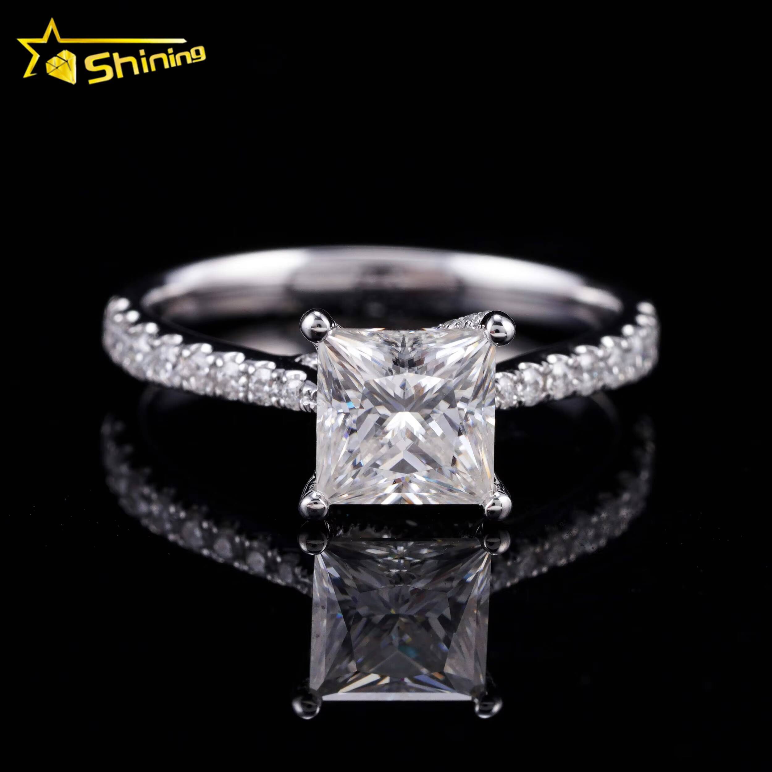Ready to Ship 12ct Princess Cut 14k White Gold VVS Moissanite Diamond Engagement Rings for Gift