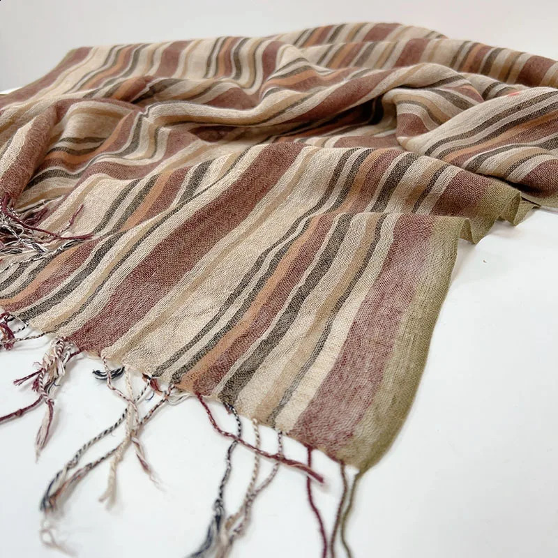 Cotton Linen Blend Stripe Fashion Scarf 251027