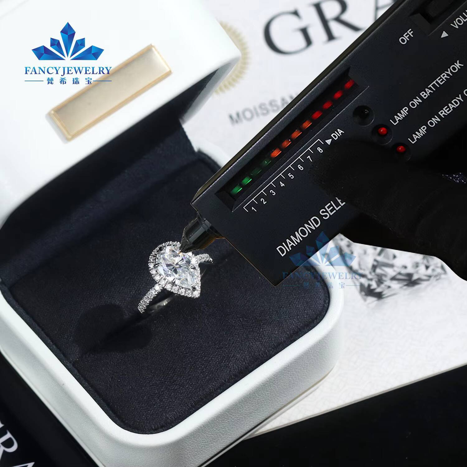 Custom 1CT5CT Pear Cut Moissanite Halo Ring Pass Diamond Tester 925 Silver 14K 18K White Gold Diamond Rings for Wedding