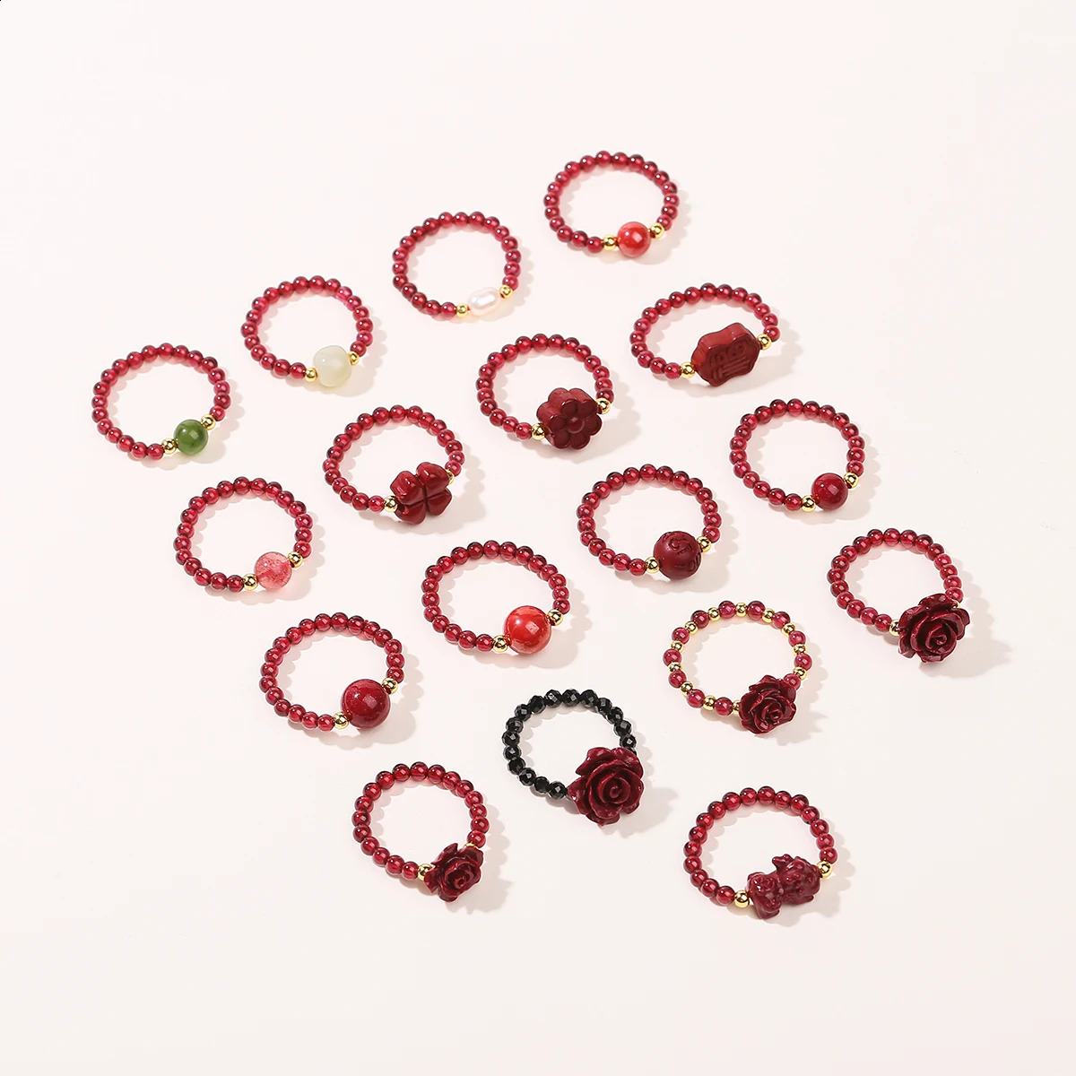 JD Natural Stone Garnet Bead Stretch Rings Women Fashion Elegant Handmade Gemstone Reiki Healing Finger Rings Jewelry Gifts 251023