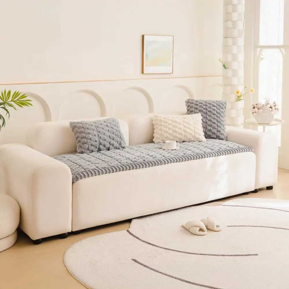 Plush Couch Throw Thickened Couch Protector Thick Plush Fuzzy Couch Cover for Winter Non Slip Sofa Slipcover Protector C251028