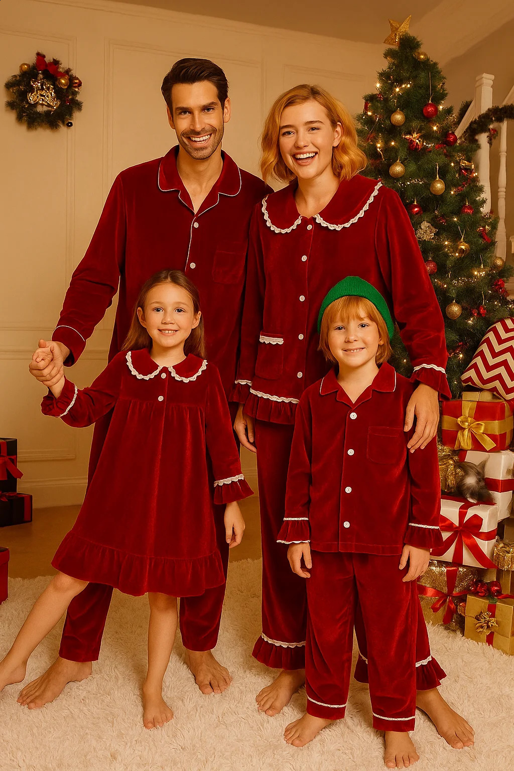 Christmas Family Xmas Children Boy Girl Pyjamas Dress Clothes Sets Customizing Velvet Long Sleeve Kid SleepwearPants Costumes 251023