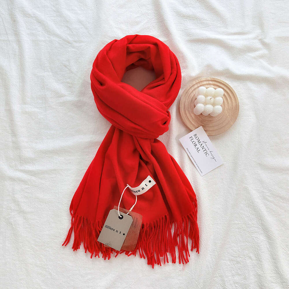 Women's Autumn Winter High-Quality Imitation Cashmere Feel Tassel Scarf Warm Single Shawl Japanese Korean Solid Color Neck Warmer
