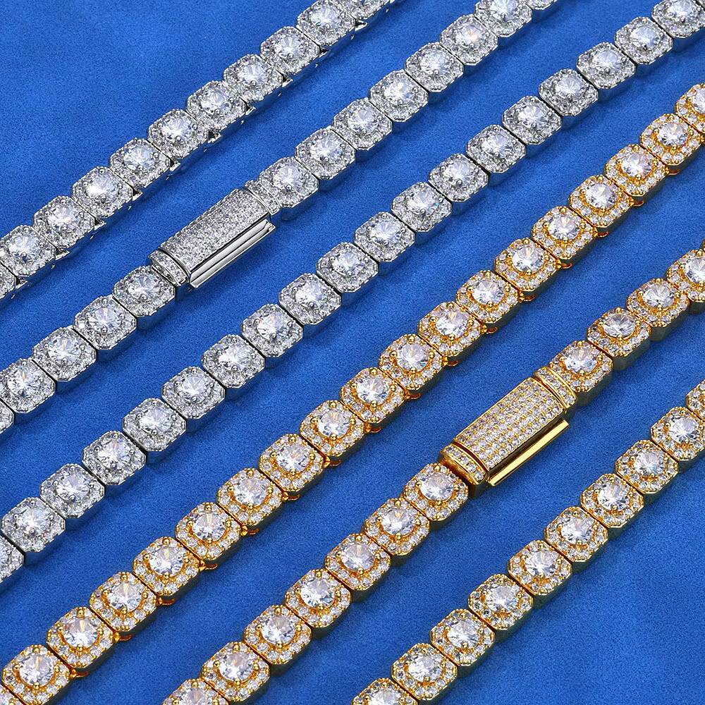 Gra Certified 7mm Moissanite Tennis Necklace in Yellow Gold 925 Sterling Silver Diamond Tennis Chain Hot Selling Jewelry