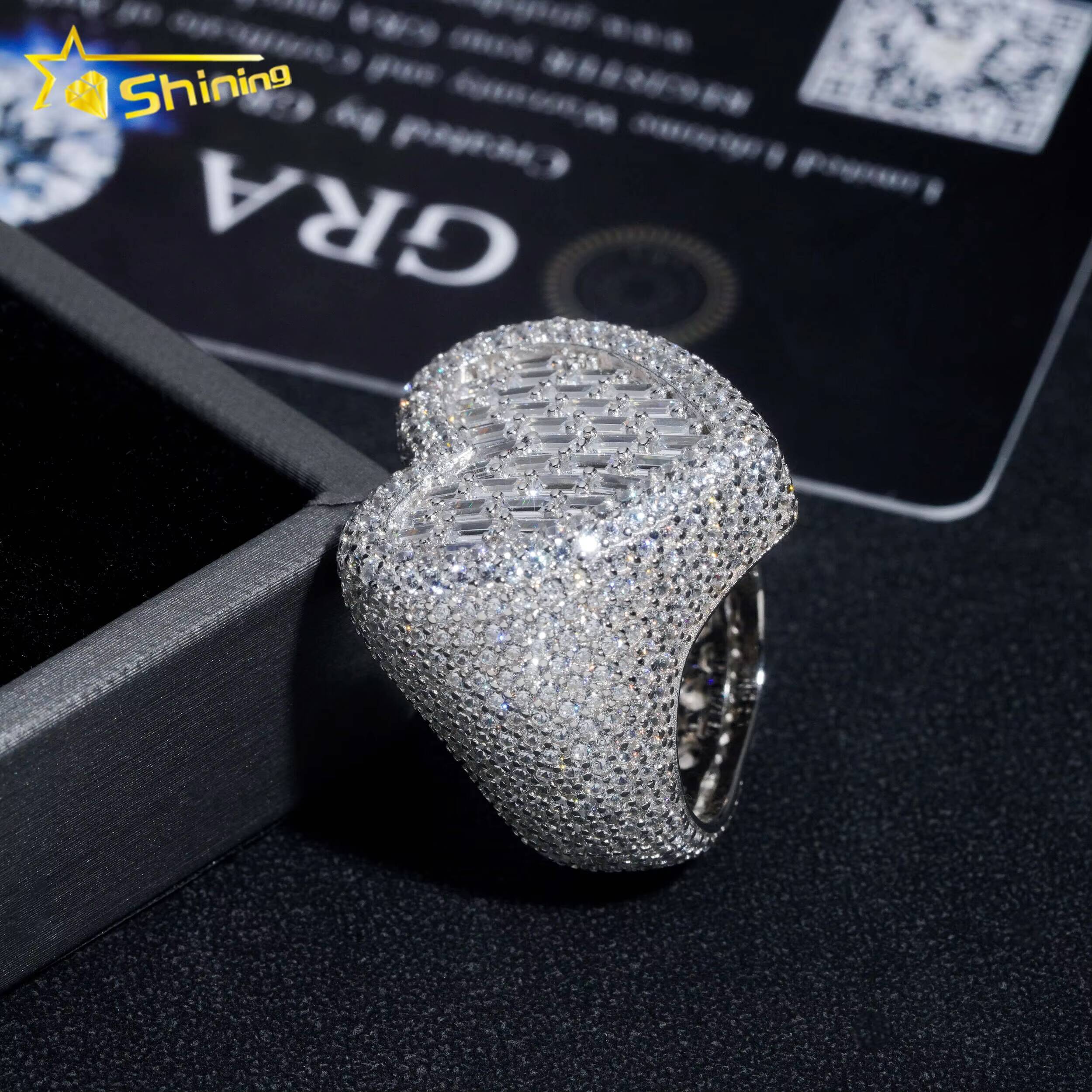 Fully Iced Out Pass Diamond Tester Top Quality Heart Style Moissanite Mens Hip Hop Rings
