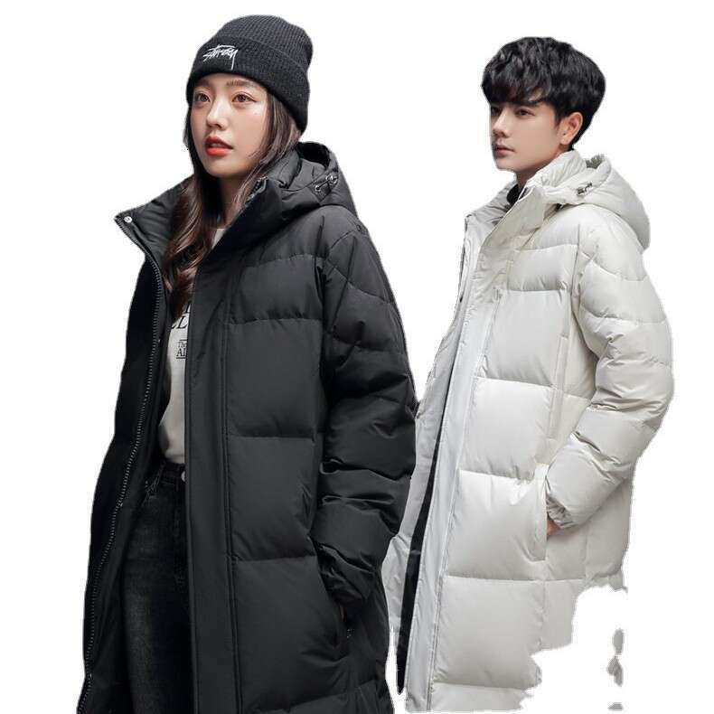 Men's winter big long down coat hooded down jacket women's down parkas black thick long hooded outdoor puffer jacket warm oversize ski padde