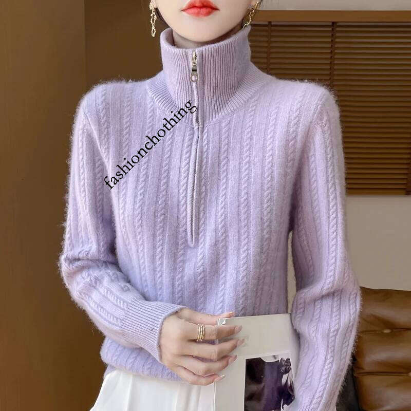 100% Merino Wool Coat Women's Stand Collar Knitted Pullover Fashion Twisted Long Sleeve Tops Autumn Winter New Warm Sweater