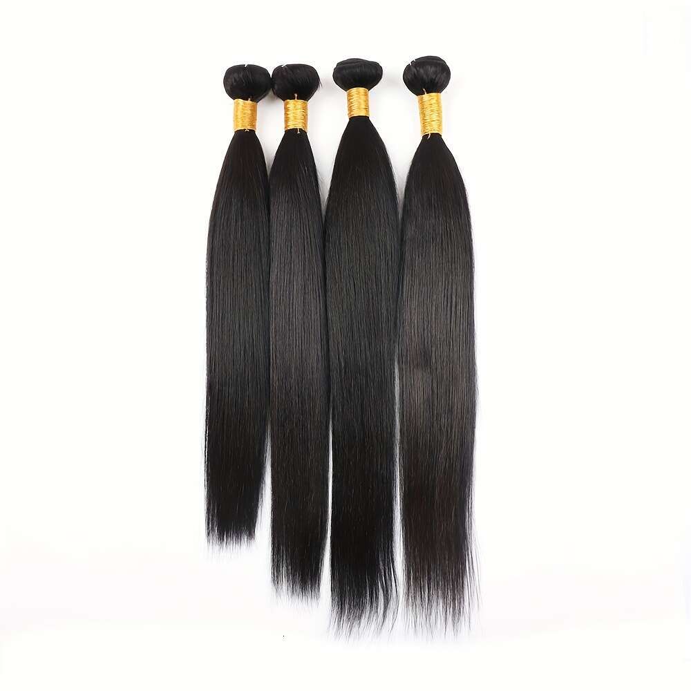 4 Bundles Brazilian Virgin Human Unprocessed Bone Straight Weave Women, Smooth Black With Golden Tips, Perfect For African American Hair