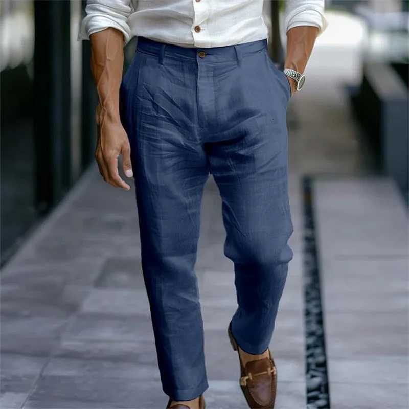 2025 Male Mens Casual Dress Linen Pants Solid White Gray Trouser Plus Size 3xl Mens Elegant Fashion Sweatpants Men Streetwear W251028